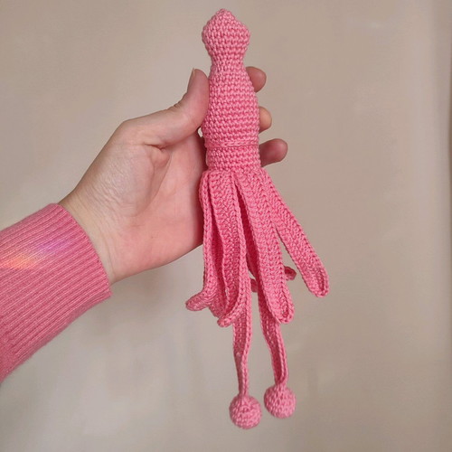 Amigurumi Knitted Doll Pink Squid New