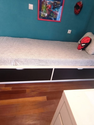 IKEA single bed with storage drawers and orthopedic mattress used