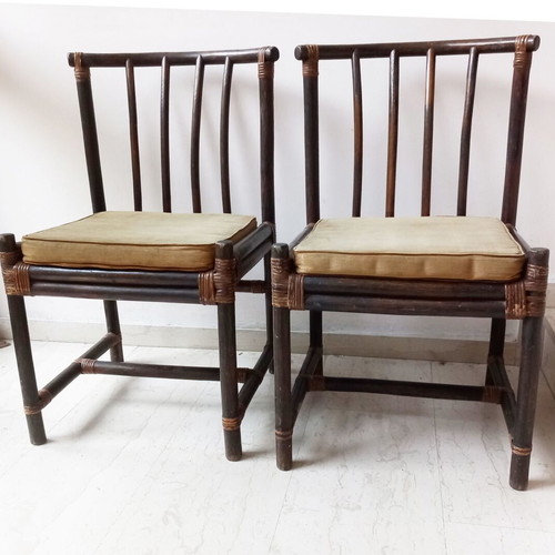 Bamboo chairs set of 2 with hanger used, natural rattan