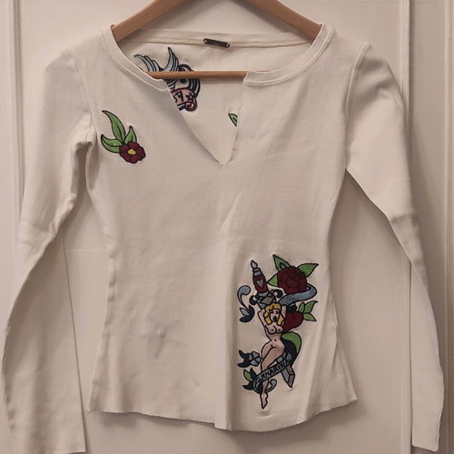 Fornarina long-sleeve blouse size S like new, white embroidered