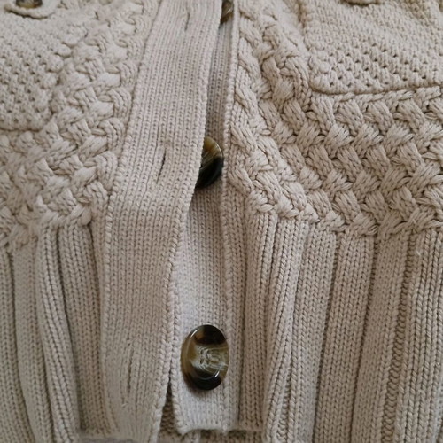 Long knitted cardigan like new, beige, warm with large collar