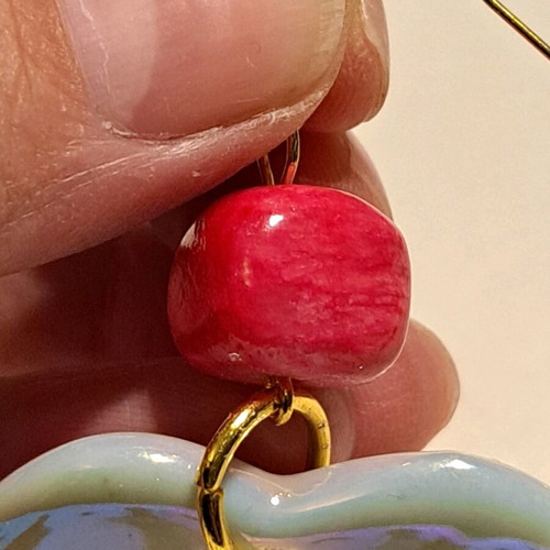 Earrings with ceramic heart and fuchsia nephrite, like new