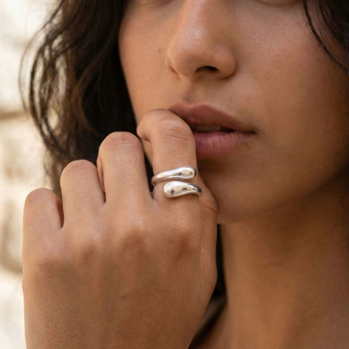 S925 Silver Ring Minimal Double Drop