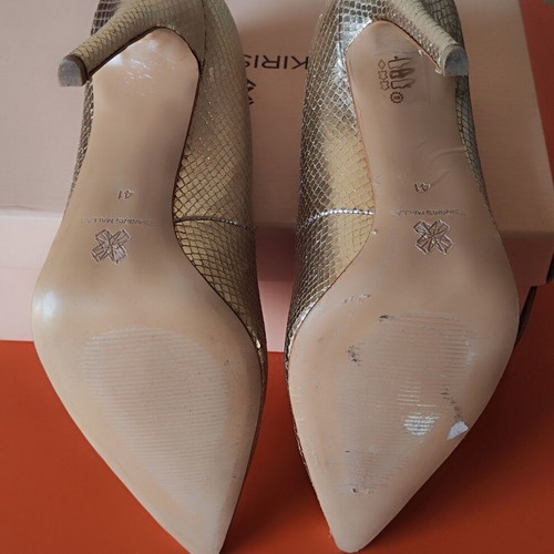 Tsakiris Mallas gold snake print leather pumps size 41 used, 12cm heel