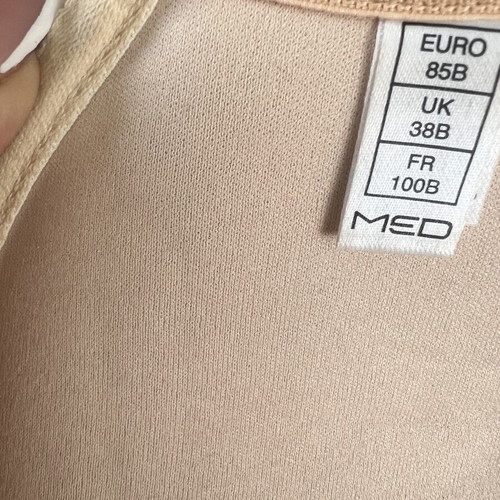 Med bikini top 85B like new with padding, brown and gold
