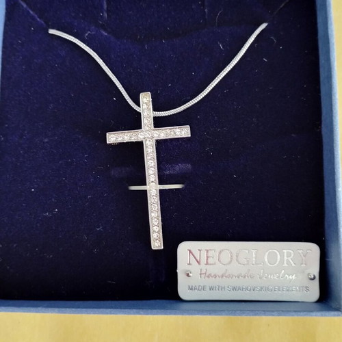 Cross necklace new, silver plated with Swarovski crystals