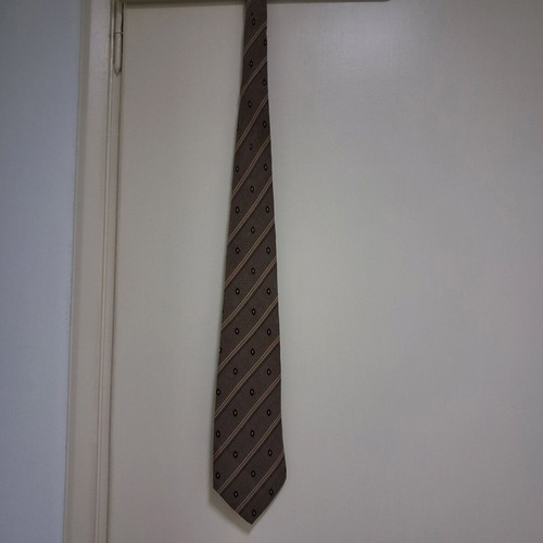Men's tie used 100% silk Mares brown beige with stripes