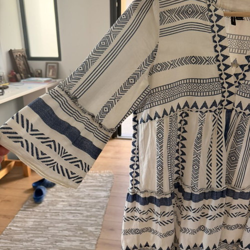 Vero Moda blue-white boho dress, 100% organic cotton, size S