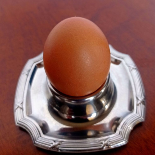 Metal egg holder used, silver color