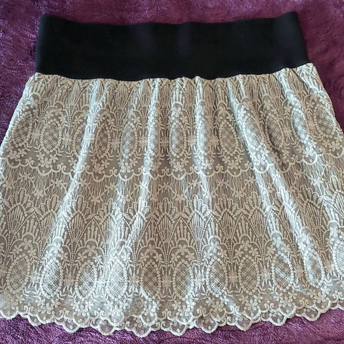 Handmade lace skirt size XL, grey with black waistband