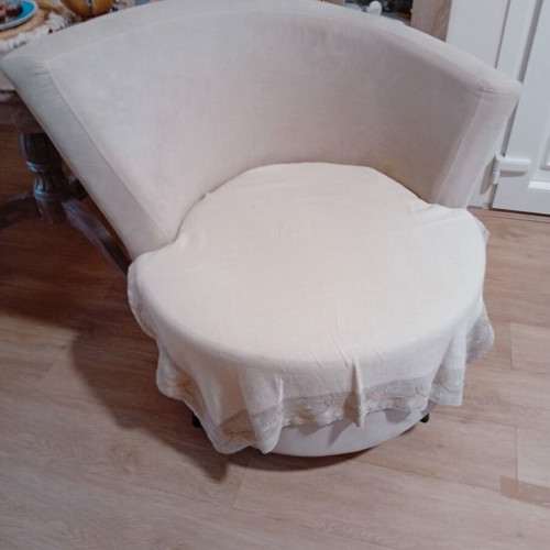 Modern round armchair, ice color, metal legs