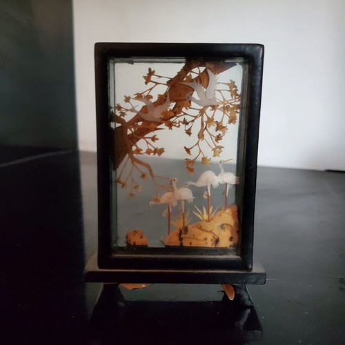 Handmade Chinese decoration in glass case like new, vintage