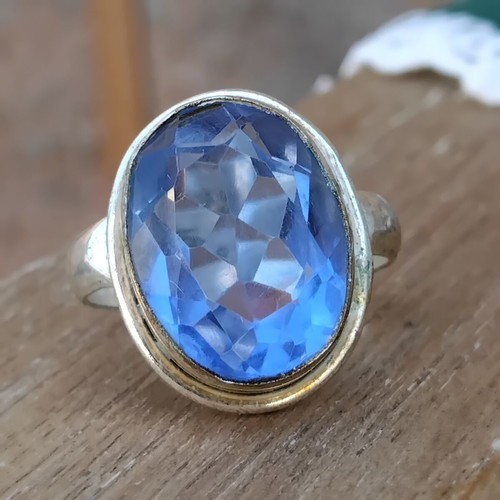 Vintage Silver Ring 925 with Large Blue Topaz, Like New