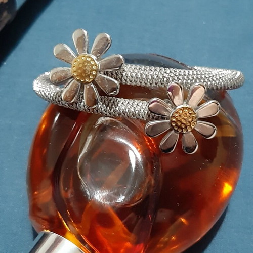 Cuff flower bracelet stainless steel new, silver and gold