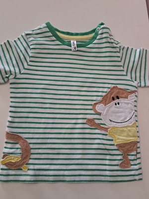 Idexe Boys T-shirt like new, green striped with monkey