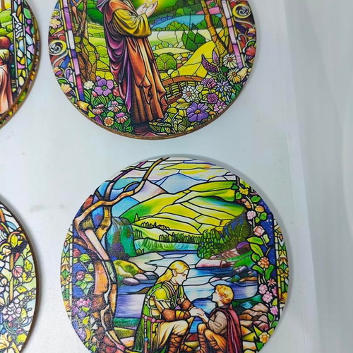 Lord of the Rings wooden coasters like new with stained glass design