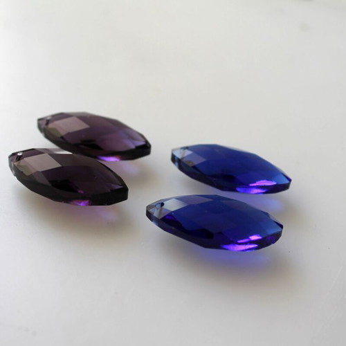 Set of 4 glass elements for jewelry making, 2 blue and 2 purple