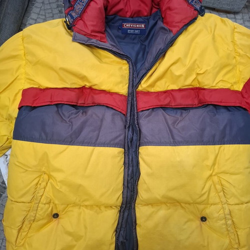 Chevignon Vintage Puffer Jacket Sport Dept Large, like new, yellow color-blocking
