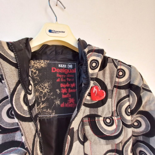 Desigual coat used size 38 with hood and red heart detail