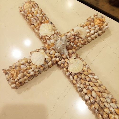 Handmade cross covered with shells new