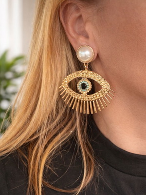 Statement earrings evil eye with pearl and rhinestones new