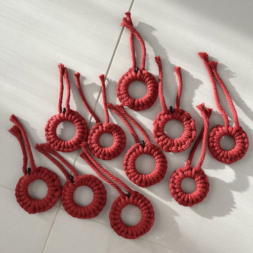 Macrame Christmas ornaments pack of 10, burgundy, like new