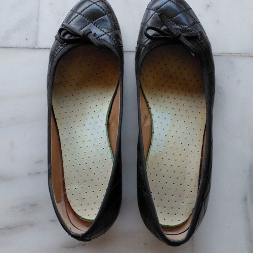 Kalogirou black leather quilted ballerinas with grosgrain details, size 40