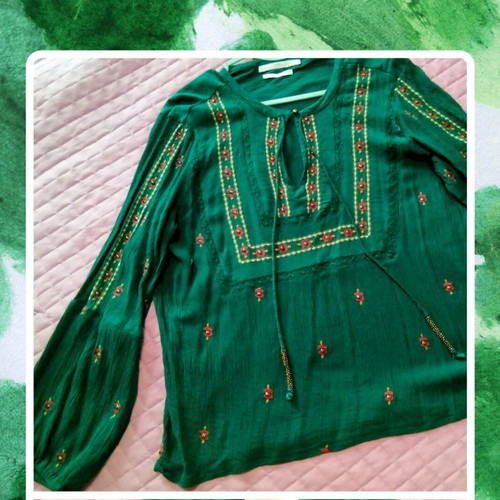 Boho embroidered tunic Sfera XL emerald green like new