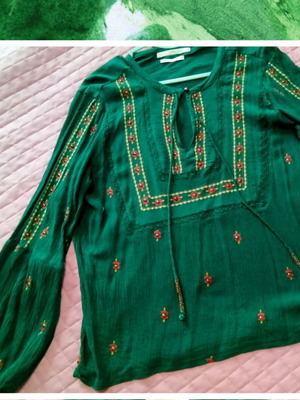 Boho embroidered tunic Sfera XL emerald green like new