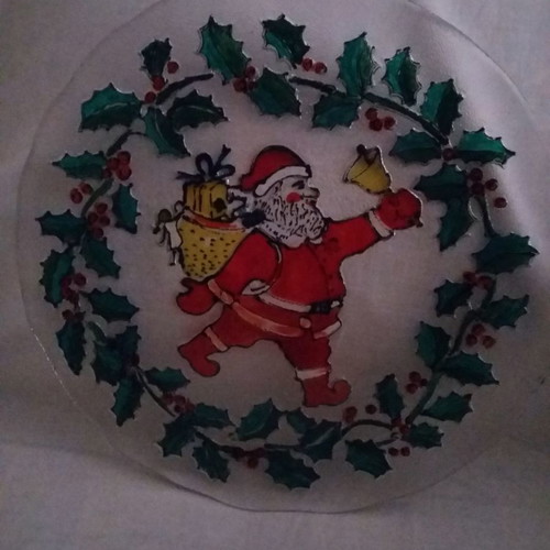 Christmas plates used, set of 2, glass and ceramic