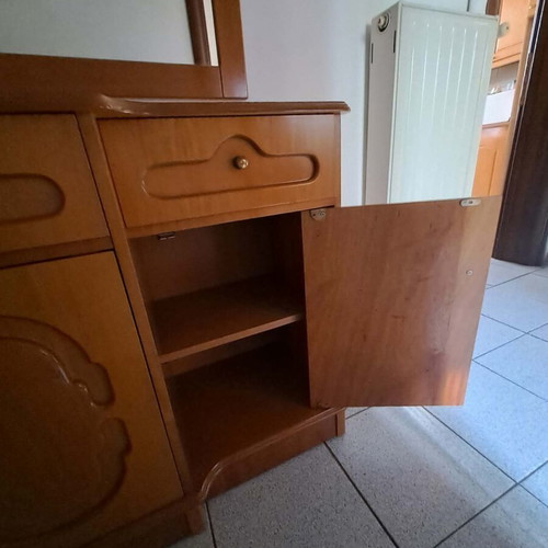 Console storage furniture with mirror wooden like new