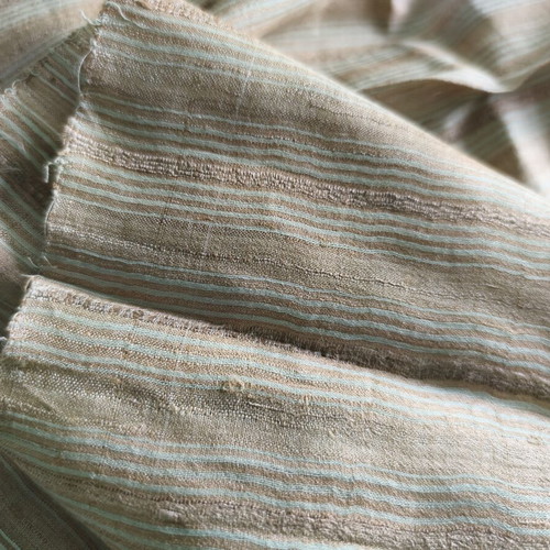 Linen and wild silk fabrics, beige and striped