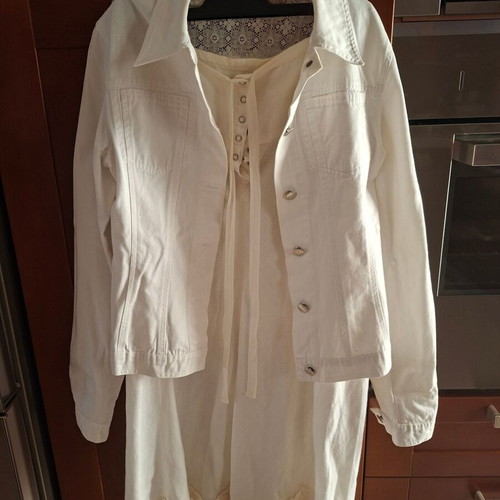 Anna Riska linen skirt and cotton denim jacket set with lace, like new