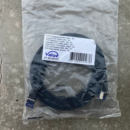 Value FTP Patch Cord Cat 6A Flat 3m new, black