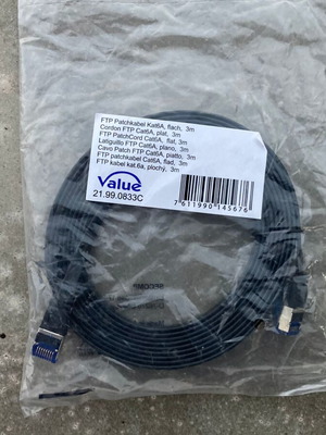 Value FTP Patch Cord Cat 6A Flat 3m new, black
