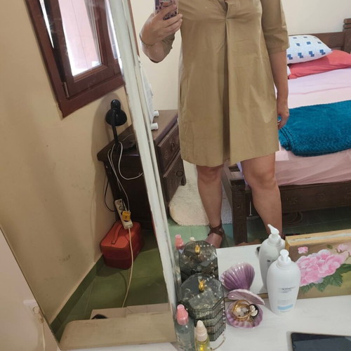 Shirt style dress large, sand color, like new, 100% cotton