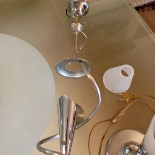 Set of ceiling lamp and 2 silver table lamps like new