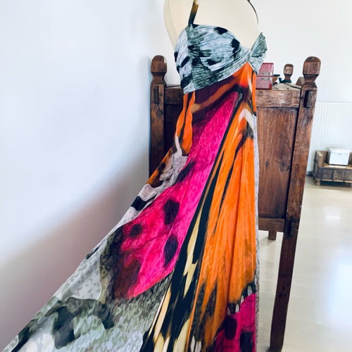 Maxi Dress Veloudakis new, 100% silk, size S-M, multicolor