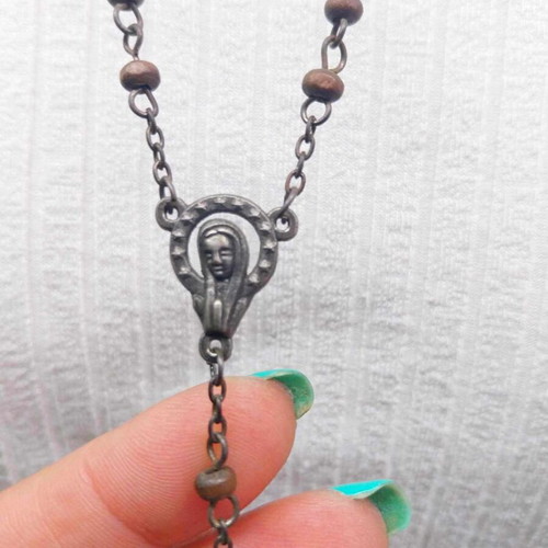 Antique unique necklace used from Italy with Virgin Mary and INRI cross
