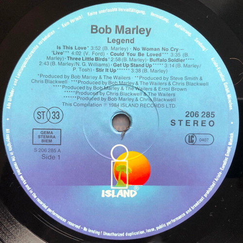 Bob Marley And The Wailers Legend vinyl record used