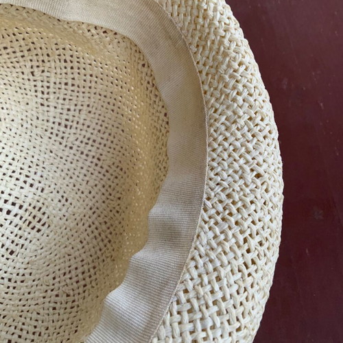 Straw summer beach hat used, beige