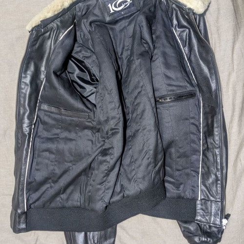 Men's leather pilot aviator bomber jacket new, black with removable fur