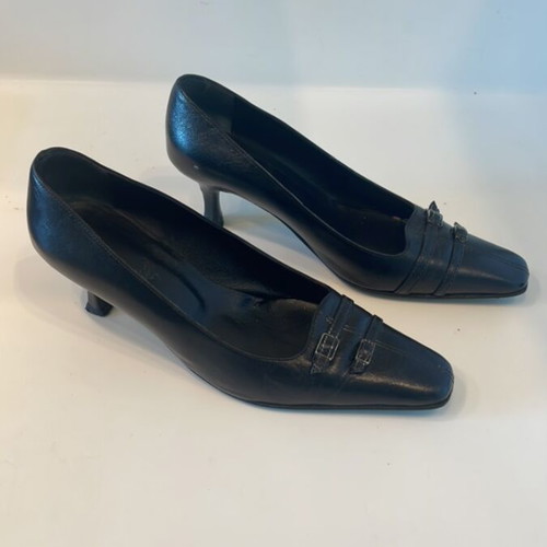 Leather pumps used, size 38, black, 5cm heel
