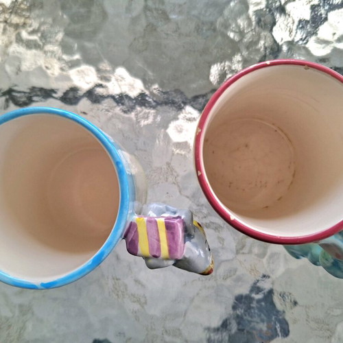Ceramic mugs like new, set of 2, hand-painted
