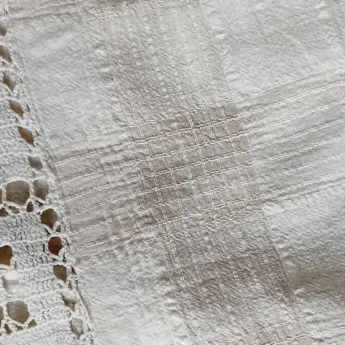 Hand woven sheet like new with cotton lace from 19th century