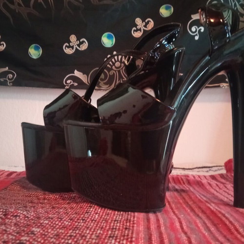 Vinyl Black Platform Heels like new, size 37