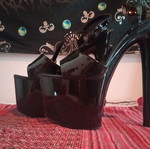 Vinyl Black Platform Heels like new, size 37