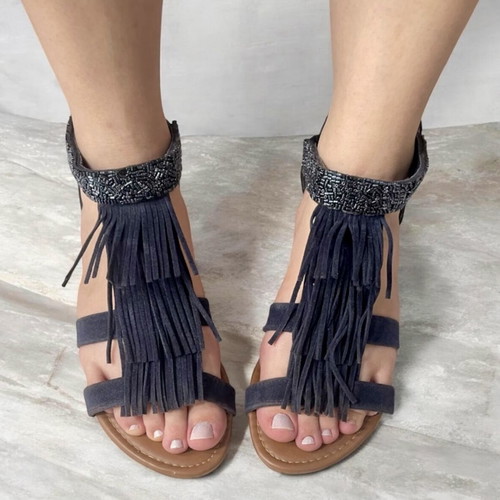 Xti blue suede boho sandals like new, women's size 36-36.5