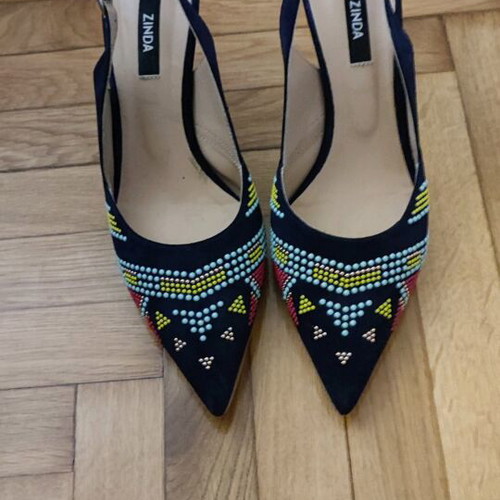 Suede Slingback shoes like new, blue with beads, size 39