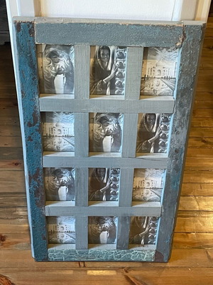 Rustic handmade photo frame used for 12 photos, solid wood